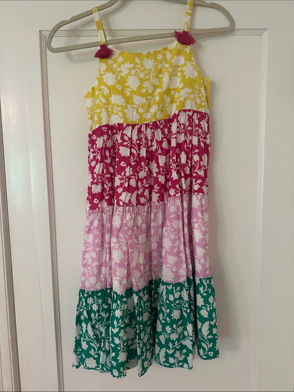 Mini Boden Tiered Tassel Dress in rainbow 🌈